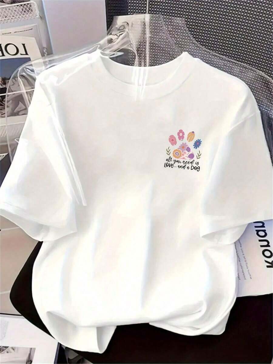 ropa de mujer 1pc Una camiseta de cuello redondo 100% para mujer, ropa de mujer para primavera y verano, una elección elegante e informal, estampados divertidos, ocasiones festivas, entrega local, conjuntos de vacaciones para mujer, camisas de mujer de verano - Blanco - Ver 1
