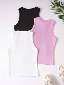 Top ajustado de cuello redondo informal para mujer - Rosa Pálido - Ver 2