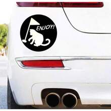 猫 ゴルフ ENJOY 高耐候性 耐水 強磁力マグネットステッカー 反射タイプ ブラック 13×13CM - 写真の通り - チェックする 3