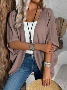 Chaqueta casual de mujer con mangas tipo murciélago - Marrón Mocha - Ver 4