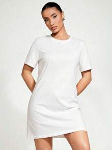 Vestido corto de mujer de unicolor para uso casual, diario y de fiesta - Blanco - Ver 4
