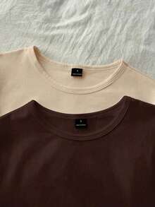 Set de 4 camisetas ajustadas de mujer de manga corta, cuello redondo y estilo raglan, adecuadas para el verano - Multicolor 2 - Ver 5
