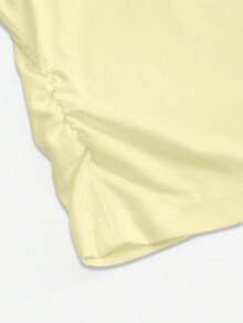 Camiseta de manga corta minimalista de unicolor para mujer, uso casual de todos los días - Amarillo claro - Ver 4