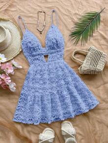 Vestido mini de mujer con estampado de limón colorido, estilo vacacional - Azul - Ver 1