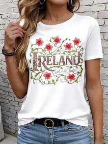 Camiseta de manga corta para mujer con diseño floral celta, estampado "Cead Mile Failte" de Irlanda, ropa casual de verano, regalo para amantes de la cultura irlandesa. - Blanco - Ver 4