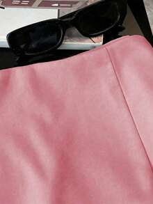 Pantalones cortos/falda/culotte/shorts de mujer de tela suave y texturizada de cintura alta con abertura, de uso versátil y casual, para primavera/otoño - Rosa - Ver 4