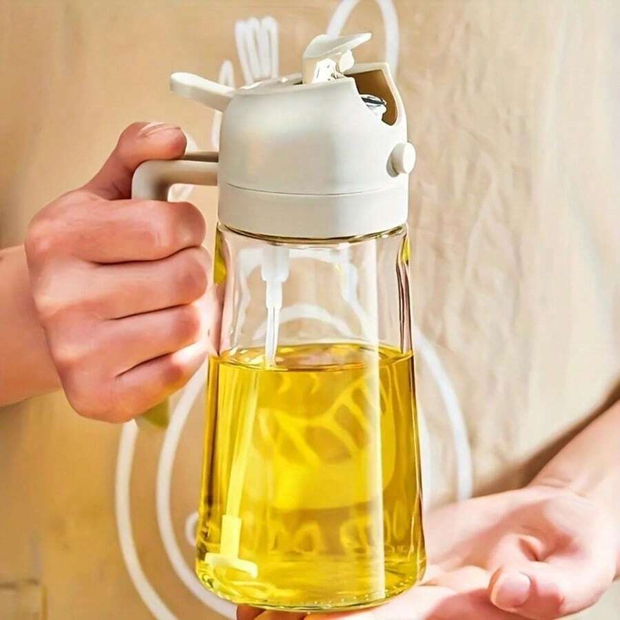1pc 2-In-1 Dual-Use Oil Dispenser & Sprayer, High Borosilicate Glass Bottle With Non-Drip Spout & Gravity Sensor Lid, Mess-Free Kitchen Cooking Tool For Air Fryer, BBQ, Salad, Easy To Clean - View 1