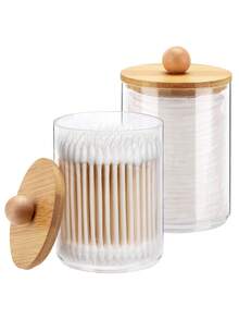2/3 Piezas Juego de almacenamiento de hisopos de algodón para baño (los tamaños seleccionados incluyen bandeja) - Frascos dispensadores de hisopos de algodón de estilo de boticario de acrílico (con tapas) - Multicolor - Ver 9