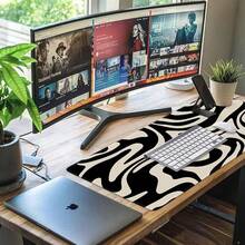 1pc XXL Large Desk Mat, Non-Slip Rubber Bottom Gaming Pad With Stitched Edges, Large Keyboard Mat Suitable For Work, Gaming, Office, Home, Zebra Black - Mouse Pad - View 4