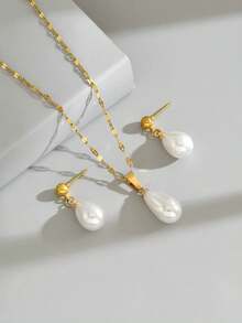 Set de 3 piezas de collar, gargantilla y aretes con perlas falsas, de estilo minimalista y versátil para uso diario, de moda para mujeres - B - Ver 7