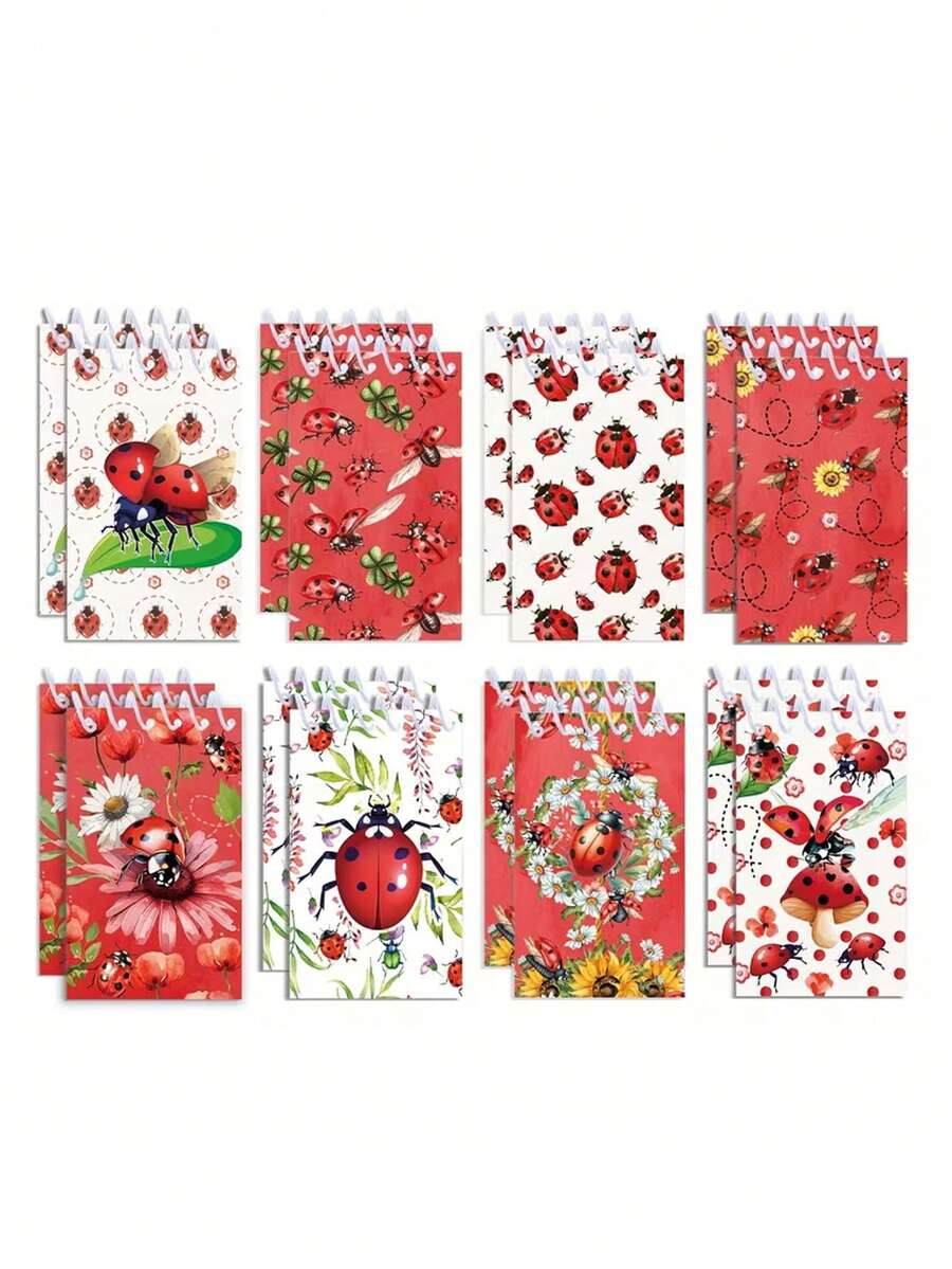 8pcs/1pc Cartoon Ladybug Theme Mini Spiral Notebooks And Pocket Notebooks. Compact And Portable, Perfect As Party Favors For Various Occasions Such As Spring/Summer Themed Events, Birthday Parties, Weddings, Graduation Celebrations, Insect Themed Gatherings, Ladybug Themed Parties, Etc. - One Size Fits All - View 1