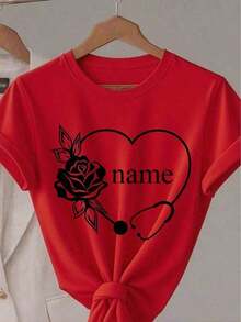 100% Algodón [Camiseta Personalizada con Nombre Exclusivo] "Conjunto Exclusivo de Estilo Médico! "Camiseta con Estampado de Estetoscopio y Corazón Rosa, con Personalización de Nombre, Creando Tu Propia Camiseta Festiva y Linda con Logo. Camiseta Casual para Mujeres y Señoritas, Ideal para Madres y Niñas. Camiseta de algodón transpirable, camisetas que combinan con todo |     Éxito del Día de la Madre |     Estampado de corazones y leopardos |     Algodón puro y suave |     La opción ideal para regalar a mamá o abuela - Rojo - Ver 6