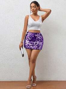 Minifalda ajustada con lentejuelas para ropa de fiesta de vacaciones - Morado - Ver 4