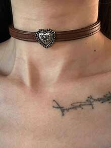 Dây chuyền da hình trái tim màu cà phê, dây chuyền trang nhã, dây chuyền xương đòn ngọt ngào và cá tính dành cho nữ. - Cà phê - Xem 3