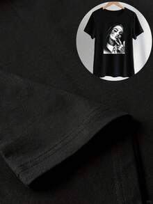 Oversize Extra grande Camiseta de algodón suave para mujeres con gráfico de chica tatuada, regalo ideal para fanáticos de la moda, estilo streetwear, camiseta de manga corta con cuello redondo, casual perfecta para todas las estaciones, S M L XL, 100% algodón - Negro - Ver 4