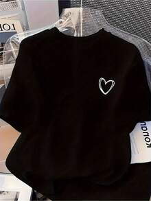 Camiseta de mujer Camiseta sencilla negra para hombre y mujer |   Top básico suave para el día a día |   Cuello redondo transpirable |   Atuendo informal para fiestas |   Regalo lavable a máquina - Negro - Ver 1