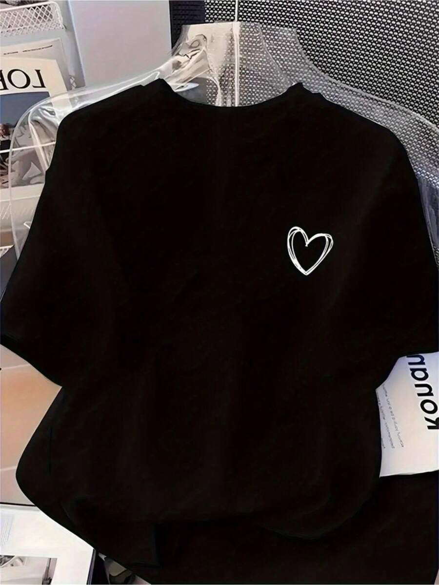 Camiseta de mujer Camiseta sencilla negra para hombre y mujer |   Top básico suave para el día a día |   Cuello redondo transpirable |   Atuendo informal para fiestas |   Regalo lavable a máquina - Negro - Ver 1