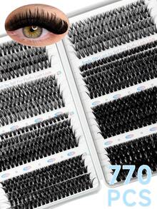770pcs D Curl DIY Cluster Eyelash Extension Set, 30D-100D Single False Lashes 8-16mm, Includes Adhesive, Sealer, Remover And Tweezers - Black - View 2