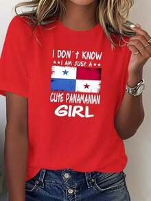 SummerCamisetas Gráficas para Mujer con Estampado de la Bandera de Panamá - Mangas cortas 100% cómodas, estampadas con el eslogan "No conozco a ningún panamano amable" y el escudo de armas del país - Ropa informal de orgullo cultural 100% algodónFashion All-match Women's Short Sleeve T-shirt, Basic Style for Inner & Outer Wear - Negro - Ver 7