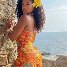 Women's Vacation Cashew Floral Print Patchwork Ruffle Asymmetric Hem Fitted Sexy Bandeau Dress, Beach Outfits For Women , Beach Outfit For Women , Beach Outfits , Beach Outfit ,Summer , Summer Dress  , Summer Dresses For Women  , Summer Tops, Summer Dresses , Summer Clothes  , Summer Outfits For Women , Summer Outfits ,  Summer Outfit For Women , Beach Vacation Outfits For Women , Vacation Outfits Women  , Holiday Outfits For Women  , Vacation  , Holiday  , Summer Holiday Outfits , Holiday Outfi - Amarillo - Ver 3