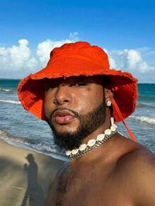 1pc Men's Drawstring Brim Bucket Hat, Adjustable Chin Strap Design, Distressed Finish, Soft Fabric, Sun-Shading & Windproof, Fashionable, Suitable For Travel, Beach, Casual Daily Wear - Multicolor - View 4