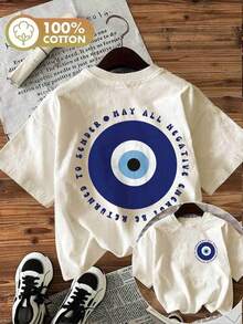 short-sleeveBlusas para mujer Camiseta casual de verano para mujer con estampado de doble cara que presenta arte pop, ojo turco y un mensaje para el remitente para expulsar toda la energía negativa, cuello redondo, manga corta. gym  y2kCuello Redondo Algodón  Tejido Suave Manga Corta Transpirable y Fresca Festival del 5 de mayo Día de la Madre Día del Padre Unisexo100% Cotton - Albaricoque - Ver 7