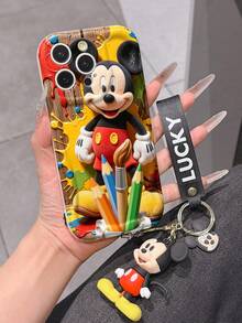 Disney Mickey Mouse Phone Case With Mickey Charm And Lanyard - Cute Mickey Protective Case With Artistic Paint Splatter And Wooden Background Design, Equipped With Delicate Mickey Decorative Lanyard And Beaded Bracelet For Easy Carrying, Compatible With IPhone 17, 16, 15, 14, 13, 12, 11 Pro Series, Ideal For Birthdays, Holidays, Anniversaries, Graduation Gifts, Or Any Special Occasion To Surprise Family, Friends, Classmates, And Loved Ones. - White - View 5