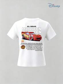 Kids' Disney Cars T-Shirt, Retro "El Rayo McQueen" Graphic Tee, Soft Breathable Casual Top, Perfect For Theme Park Trips, Family Events, Playdates & After-School Activities - trắng - Xem 2