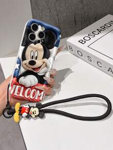 Disney Mickey Mouse Phone Case With Mickey Charm And Lanyard - Cute Mickey Protective Case With Plush 3D Design, "Welcome" Text, And American Flag Background, Equipped With Delicate Mickey Decorative Lanyard And Beaded Bracelet For Easy Carrying, Compatible With IPhone 17, 16, 15, 14, 13, 12, 11 Pro Series, Ideal For Birthdays, Holidays, Anniversaries, Graduation Gifts, Or Any Special Occasion To Surprise Family, Friends, Classmates, And Loved Ones. - trắng - Xem 6