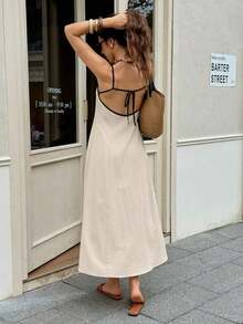 Vestido de tirantes casual de vacaciones con detalles en contraste para mujer - Albaricoque 2 - Ver 2
