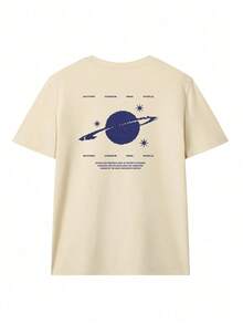 Camiseta casual de mujer de cuello redondo con estampado de planeta, de manga corta, adecuada para primavera y verano, de moda y versátil para uso diario. Camisetas gráficas para mujeres de vacaciones - Albaricoque - Ver 3