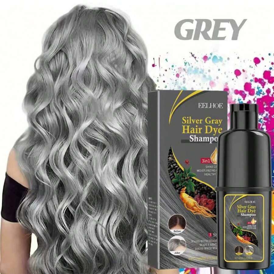 EELHOE Silver Long-Lasting Color-Fixing Shampoo, 3-In-1 Formula - Uses Natural Plant Pigments, Refreshing & Moisturizing Harmless, Suitable For Normal Hair, With Moisturizing Effect. | Shiny & Smooth - 1 Bottle Of Silvery Hair Dye Shampoo - View 1