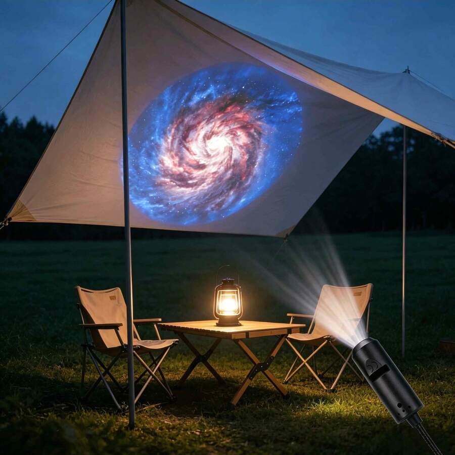 1pc LED Galaxy Projector Lamp, 1 Light Source + 10/6/3 Pattern Switching, Starry Sky Lighting Night Light, Ceiling Photo Background Decor Lamp, 360° Rotatable, Suitable For Bedroom, Living Room, Holiday Decoration - Black - View 1