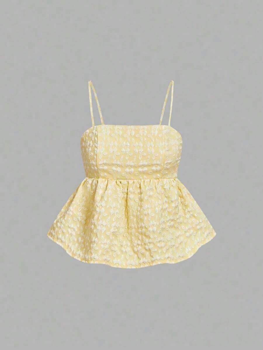 Top corto de campesina con bordado estilo vintage para mujer, verano, casual, boho, concierto country, rave, festival, western, brunch, playa, lindo, estilo hada, salir, tops bohemios, tops de fiesta, top negro, top de rave, top de camisola negr - Amarillo - Ver 1