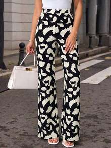 Pantalones elásticos de punto con estampado de cuadros elegantes para mujer, adecuados para varias ocasiones, como vacaciones de verano, viajes elegantes y uso diario - Blanco y Negro 2 - Ver 6