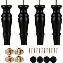 Furniture Legs 8 Inches Set Of 4 Pre-Drilled M8 Bolt Wood Bun Replacement Legs For Sofa Couch Cabinet Chair Black/White Solid Round Turned Screw In - Black - View 3