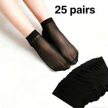 20 paires de chaussettes de cheville transparentes en maille de couleur unie décontractées - Noir - Voir 6