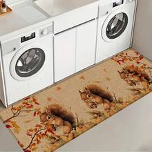 1 pieza Alfombra de lino con estampado de ardilla para cocina, felpudo, alfombra de baño, alfombra de pasillo, alfombra rectangular impresa en 3D para sala de estar, dormitorio, pasillo, baño, lavandería - Alfombra de poliéster para decoración del hogar interior y exterior - Multicolor - Ver 5