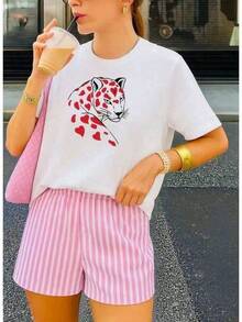 A Short-Sleeved T-Shirt With A Retro American Style, Loose Fit, Print (The Pants Are Just Style Suggestions), Thick Multicolored T-Shirt, 100% Cotton Material, Modern Print, Suitable For Both Men And Women, New Spring/Summer/Autumn Style, Breathable And Comfortable, Simple And Versatile, The Stylish Unisex Tropical Print T-Shirt Is Very Suitable For Holidays, Halloween And Mexican Independence Day Parties. - 白色 - 查看 8
