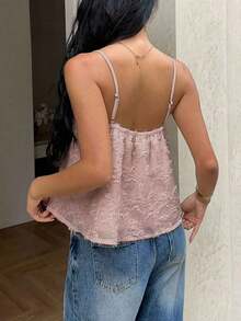 Top de tirantes de uso diario versátil y casual de unicolor para mujer - Rosa Pálido - Ver 2