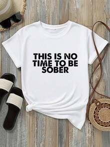 Camiseta de Verano para Mujer, Corte Holgado Casual, Opciones en Blanco y Negro, Camiseta con Estampado 'THIS IS NO TO BE SOBER', Frase Divertida, Camisetas Gráficas para Uso Diario de Verano, Tops de Verano, Camisetas Gráficas, Conjuntos de Verano para Mujer, Camisetas Gráficas para Mujer, Tops Cortos para Mujer, Ropa Vintage de Algodón, Linda Ropa para Mujer, Camiseta de Manga Corta para Mujer, Estilo Básico para Uso Interior y Exterior. - Blanco - Ver 3