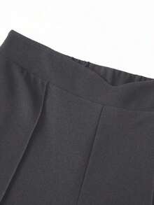 Pantalones anchos de cintura alta de unicolor de uso casual para mujeres - Gris Oscuro - Ver 3
