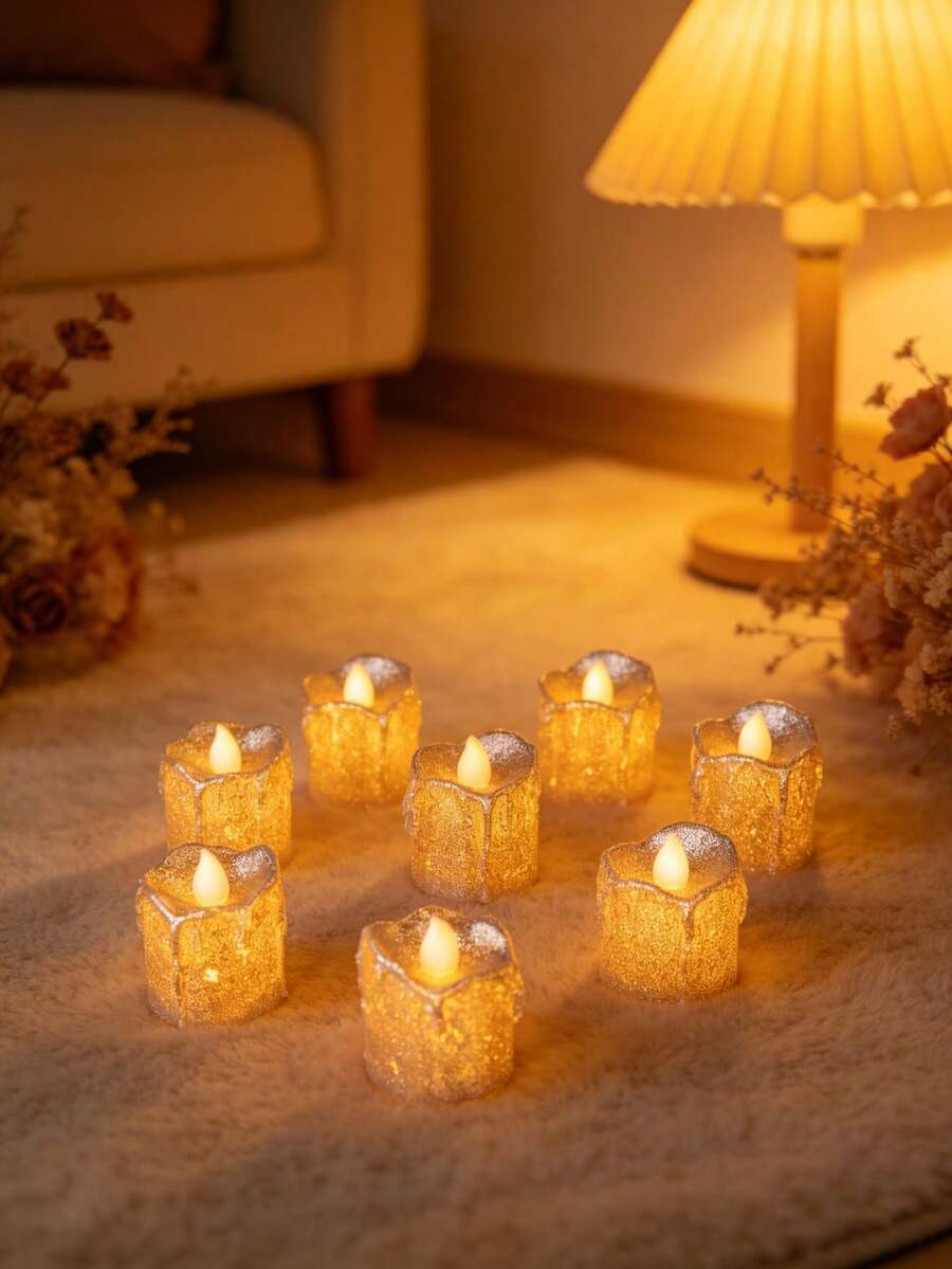 Silver Glitter Teardrop LED Candle Set, Warm Light Realistic Flame, Party & Wedding Decor, Battery Powered - Multicolor - View 1