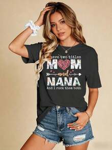 ropa de mujer Camisetas de manga corta de moda de verano para mujer, Camiseta con estampado de mamá y abuela para el Día de la Madre, Ropa de mujer, Camisetas de verano, Vacaciones de verano, camisas de mujer - Negro - Ver 6