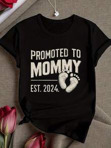 PROMOVIDA A MAMÁ diseño camiseta cómoda para mujer - Negro - Ver 6