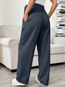Pantalones rectos con bolsillo en diagonal, cintura ajustable, para maternidad - Azul marino - Ver 2