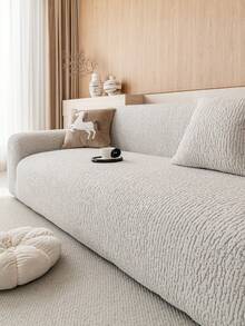 1pc Plush Velvet Sofa Cover, Stretch Multi-Purpose Full Coverage Sofa Slipcover With Jacquard Design, Protect Sofa & Decorate For Holidays, Suitable For Sectional Sofa, Small Sofa, Straight Sofa - Light Grey - View 6