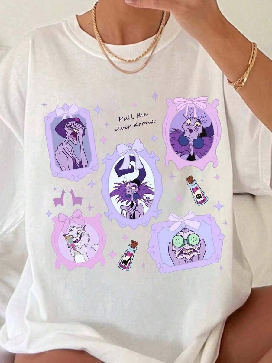 Camiseta de talla grande para mujer con licencia de Los Villanos del Emperador, Yzma y Kronk - Diseño suave y transpirable de disfraz de Kronk "Pelléame", atuendo icónico de Yzma y botellas de poción de Kronk para Land/Walt World-Lightweight  Skin-Friendly - [Blanco] - Ver 1