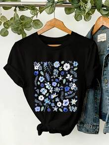 2026 Primavera Verano Nueva Colección Camiseta Casual de Manga Corta con Estampado - Estampado Exclusivo de Vacaciones y Eslogan Único - Estilo Cajero Moderno y Versátil - Top Casual - Lavable a Máquina - 100% -_5 Camiseta Casual Ligera de Manga Cortara Mujer para Uso Diario - Negro - Ver 2