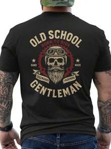Men's Retro Motorcycle Themed T-Shirt Featuring A Skull On The Back And 'Born To Ride' Design, Perfect For Cycling Enthusiasts And Everyday Wear. - Black - View 1